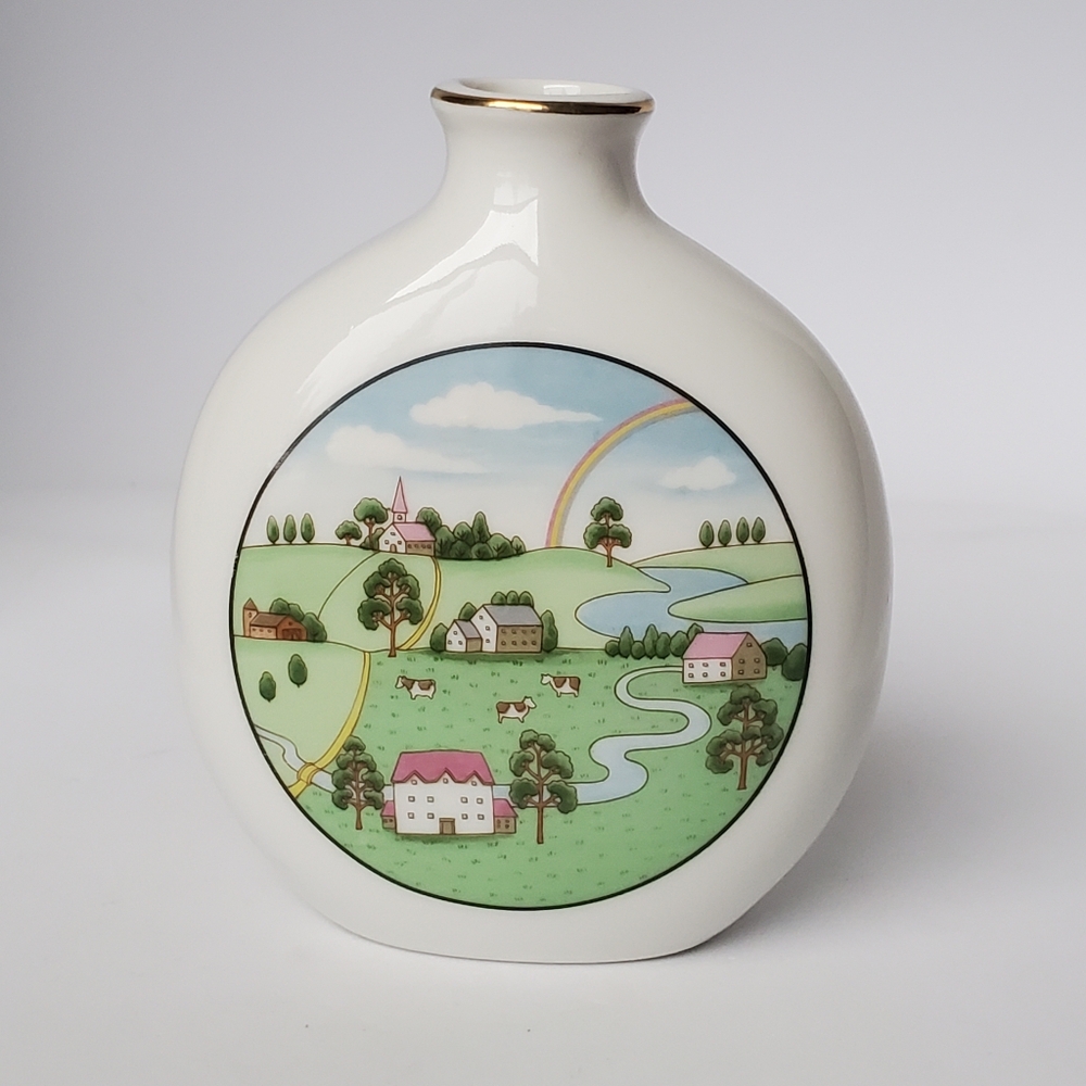 Vintage Americana Folk Art Ceramic Vase Made in Japan